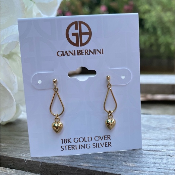 NWT GIANI BERNINI 18K GOLD HEART POST DROP EARRINGS - Picture 2 of 5